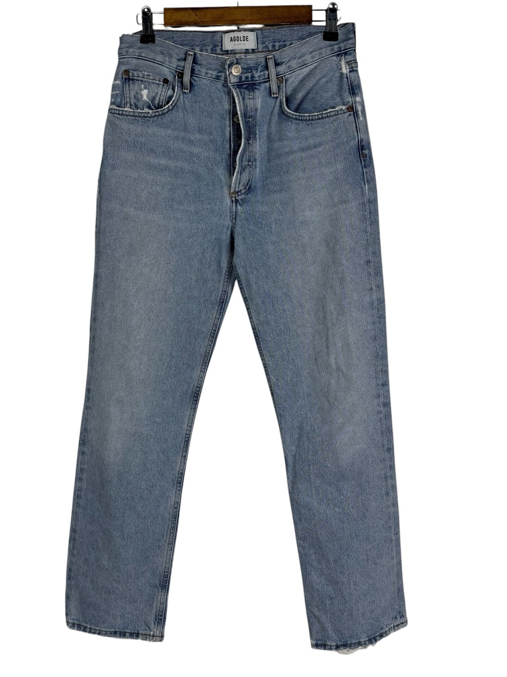 AGOLDE Ripley High Rise Straight Fray Ankle Jeans Riptide Wash 100% Cotton Sz 25